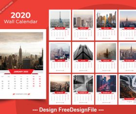 Different countries city background 2020 new year wall calendar vector 03