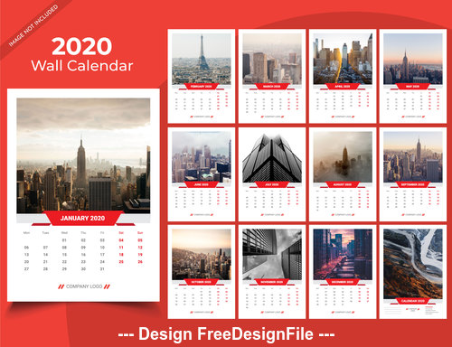 Different countries city background 2020 new year wall calendar vector 03