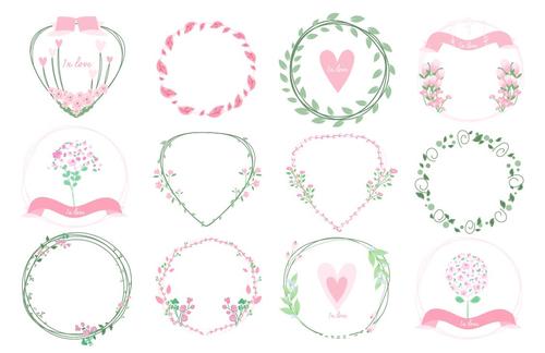 Different shapes frames floral wreath vector
