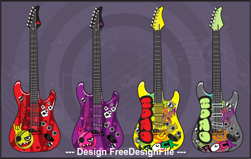 Doodle guitar electric guitars art vector