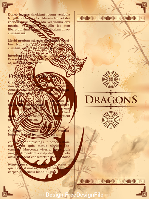 Dragon drawn in old vintage book page vector
