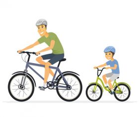 Father and son cycling cartoon people characters vector