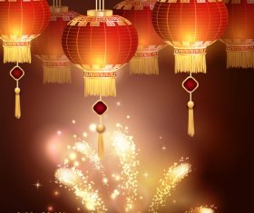 Fireworks and china new year lanterns vector