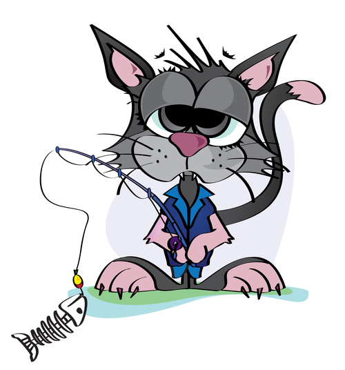 Fishing cat cartoon illustration vector