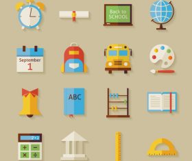 Flat back to school objects set with shadow vector