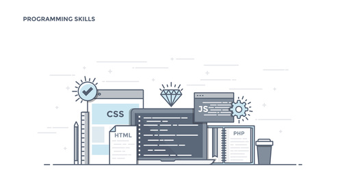 Flat line design programming skills vector