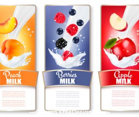 Fresh fruit and splash milk labels vector