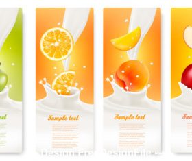 Fruit splash in milk labels banner vector