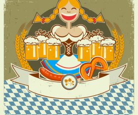 Girl and beer on old paper background vector