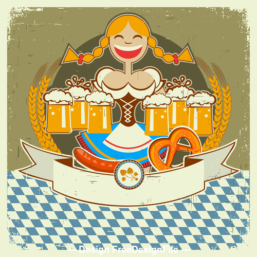 Girl and beer on old paper background vector