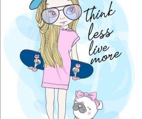 Girl cartoon holding skateboard vector
