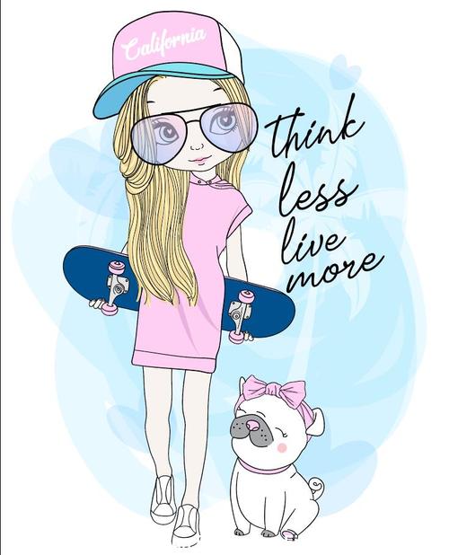 Girl cartoon holding skateboard vector