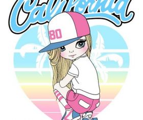 Girl cartoon playing pulley vector