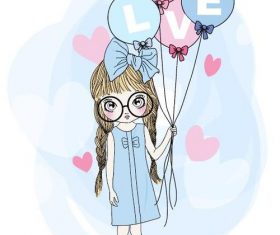 Girl holding colorful balloons vector