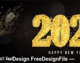 Golden 2020 font and abstract hand new year greeting card vector