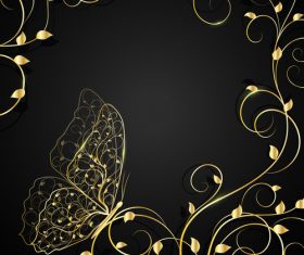 Golden butterfly and flower background vector