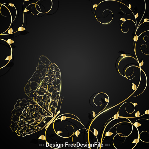 Golden butterfly and flower background vector free download