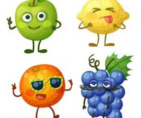 Grapes apples etc cartoon emoticons vector