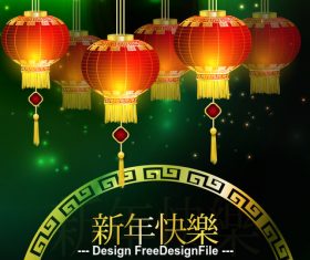 Green background china new year lanterns vector