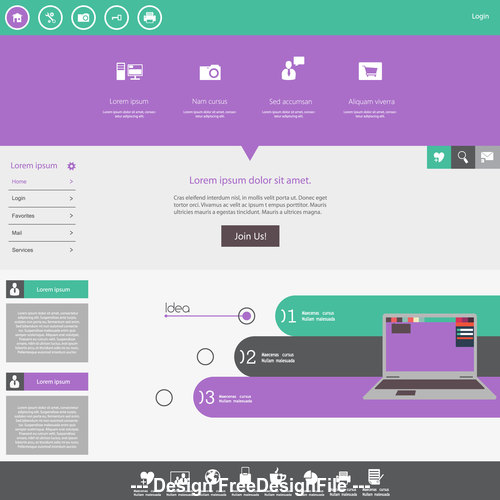 Green purple website templates vector