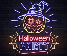 Halloween party neon illustration vector