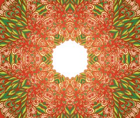 Hand doodle ethnic red and green floral vector
