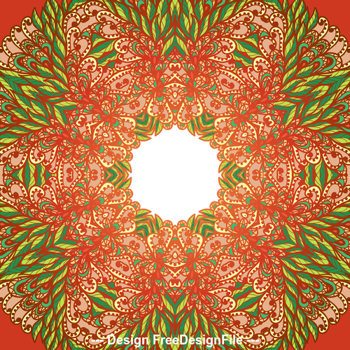 Hand doodle ethnic red and green floral vector