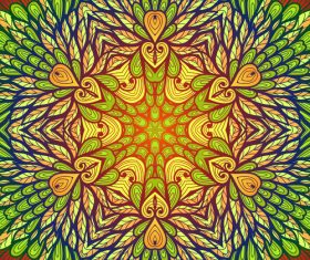 Hand drawn ethnic beige and green floral vector