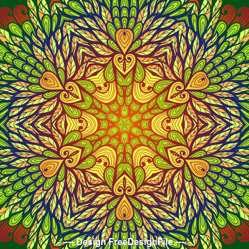 Hand drawn ethnic beige and green floral vector