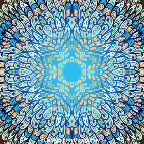 Hand drawn ethnic blue floral vector