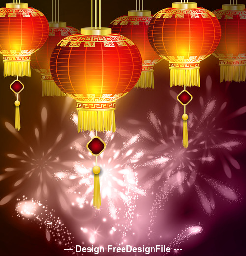 Happy China New Year and shimmering lanterns vector