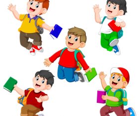 Happy little boys cartoon illustration vector