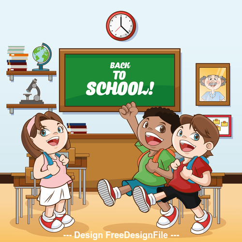 Happy students in the classroom vector