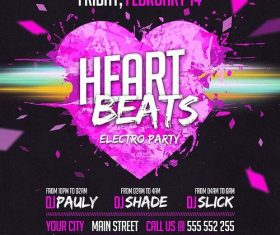 Heart Beats Party PSD Flyer template and Facebook Cover