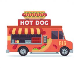 Hot dog sale truck illustration vector