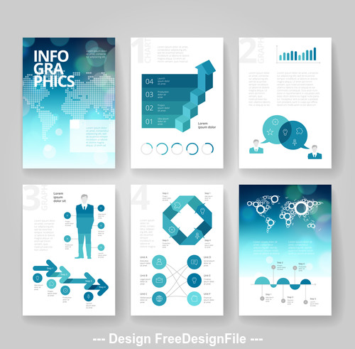 Infographics brochure blue bokeh world vector