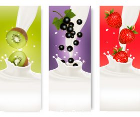 Kiwi and strawberry splash in milk vector