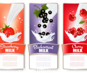 Labels with fruit and splash of milk vector