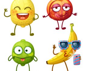 Lemon and banana fruit cartoon expression vector