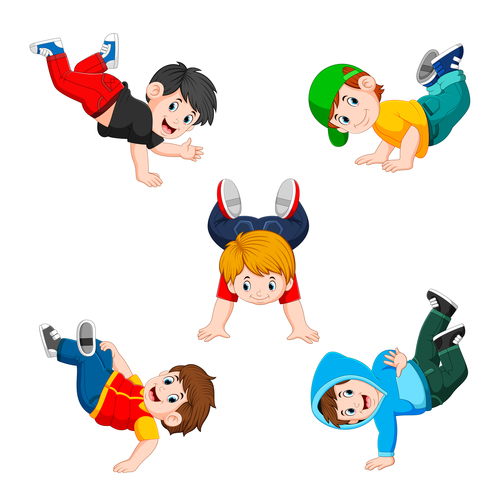 Little boys turn a somersault cartoon illustration vector