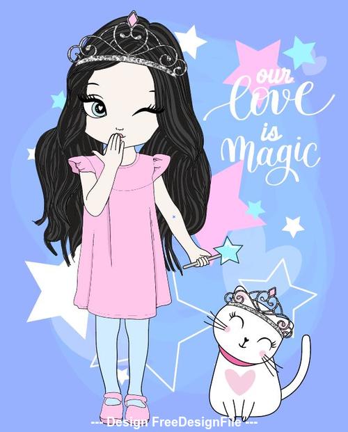 Magic girl cartoon vector