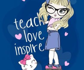 Naughty little girl and cat vector