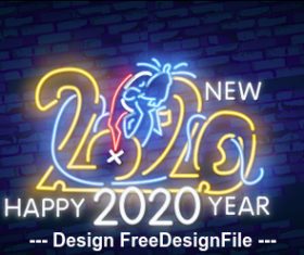 Neon Happy 2020 year vector