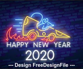 Neon Happy rat new year 2020 vector