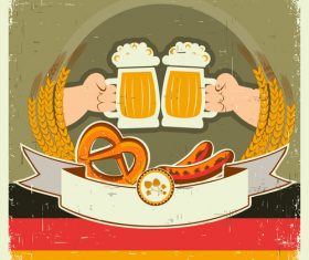 Oktoberfest background with hands and beers vector