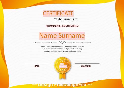 Orange background certificate templates vector