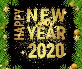 Pine branch frame 2020 merry christmas vector