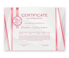 Pink line certificate template vector