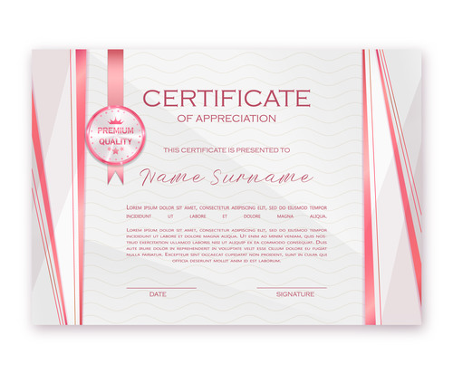 Pink line certificate template vector