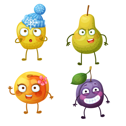 Plum mango etc cartoon expression vector